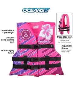 Kids' USCGA 3 Buckle Personal Flotation Device (50-90 Lbs.) 9 Kids' USCGA 3 Buckle Personal Flotation Device (50-90 Lbs.) -Swimming Equipment 5677746651304 pink 3a
