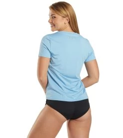 TYR Women's Short Sleeve Sun Shirt -Swimming Equipment 6696987984040 skyblue 3a