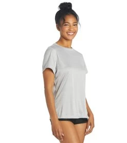 Women's S/S Hybrid UPF 50+ Sun Shirt -Swimming Equipment 6726524371112 iciclegrey 4a