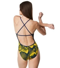 Speedo Women's Fusion Vibe Crossback One Piece Swimsuit 6 Speedo Women's Fusion Vibe Crossback One Piece Swimsuit -Swimming Equipment 6799981281448 navygold 3a