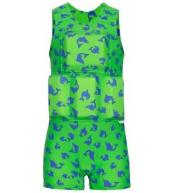 Boy's Bright Green And Blue Dolfin Floatation Swimsuit