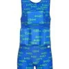 Boy's Bright Blue And Green Fish Bone Flotation Swimsuit