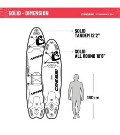 CRESSI Solid Tandem Dc 12'2'' Inflatable SUP -Swimming Equipment 6856351613096 grey 8a