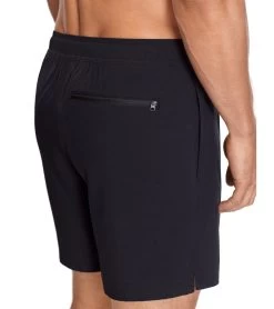 Reebok Men's Main Solid Black 7" Swim Trunks -Swimming Equipment 7167535612072 black 4a