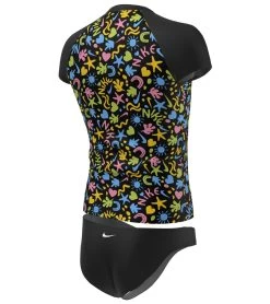 Nike Girls' Fun Forest Short Sleeve Top Bikini Set (Big Kid) -Swimming Equipment 7187163545768 black 3a