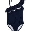 Girls' Navy One Shoulder Frill Swimsuit (Toddler, Little Kid, Big Kid)