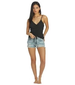 HURLEY Women's Shirred Rib Tank -Swimming Equipment 7333618253992 caviar 4a