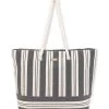 Striped Canvas Bag W/ Braided Rope Handle