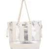 Silver Metallic Striped Shoulder Tote
