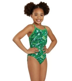 Tribal Graffiti Thin Strap One Piece Swimsuit Youth (22 - 28) -Swimming Equipment 7595564531880 green 3a