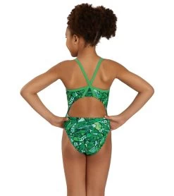 Tribal Graffiti Thin Strap One Piece Swimsuit Youth (22 - 28) -Swimming Equipment 7595564531880 green 4a
