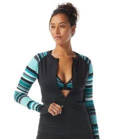Women's Shorelines Stripe Ava Long Sleeve Zip Front Rashguard -Swimming Equipment 7614964662440 multi 3a