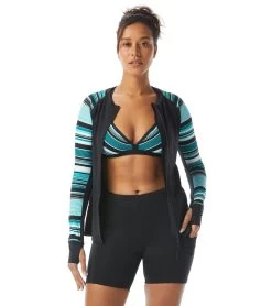 Women's Shorelines Stripe Ava Long Sleeve Zip Front Rashguard -Swimming Equipment 7614964662440 multi 4a