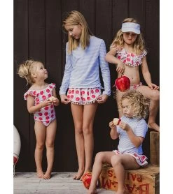 Girls' Cornflower Stripe Long Sleeve Rashguard (Toddler, Little Kid, Big Kid) -Swimming Equipment 7652778705064 blue 3a