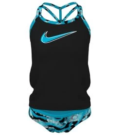 Nike Girls' Watercolor T-Crossback Two Piece Tankini Set (Big Kid)