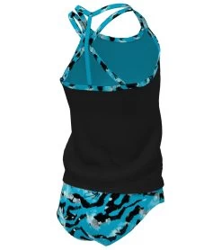 Nike Girls' Watercolor T-Crossback Two Piece Tankini Set (Big Kid) -Swimming Equipment 7763486212264 bluelightning 3a