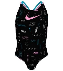 Nike Girls' Logo Toss Spiderback One Piece Swimsuit (Big Kid)