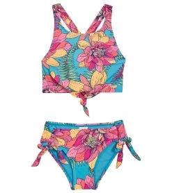 Girls' Go-Go-Lotus Tie Front Two Piece Bikini Set (Big Kid)